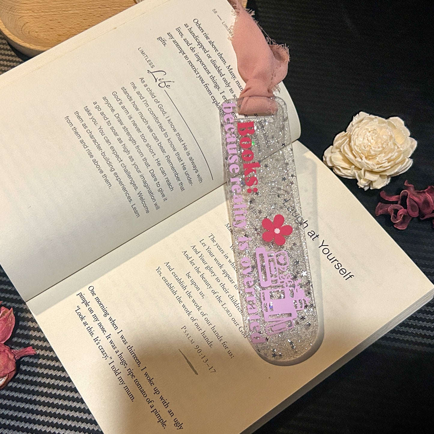 Books: Because reality is overrated Glitter Acrylic Bookmark