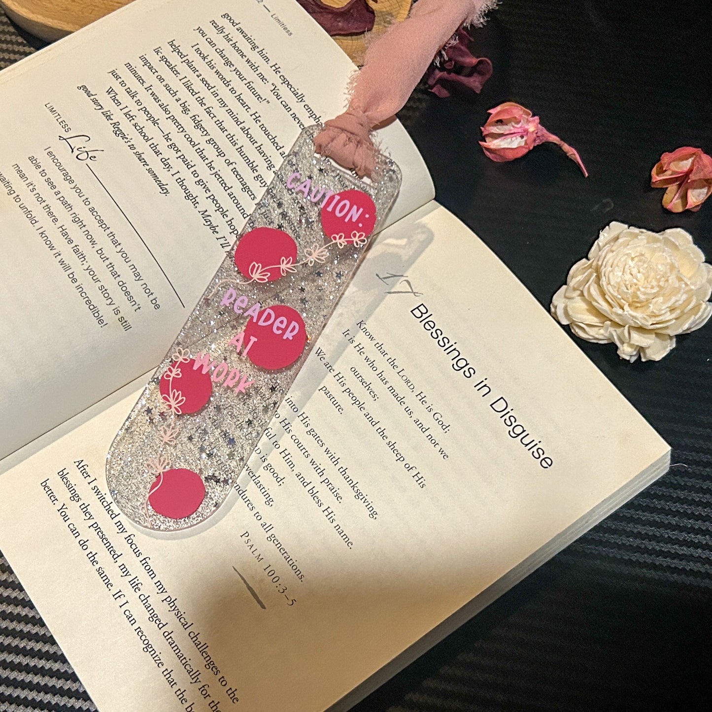 Caution: Reader at work Glitter Acrylic Bookmark